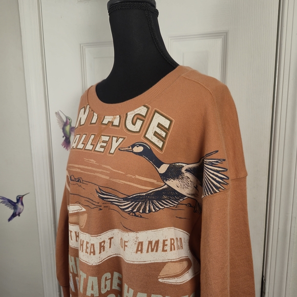 Pilcro Anthropologie Vintage Valley Graphic Sweatshirt Terracotta Goose Size L - Picture 3 of 7